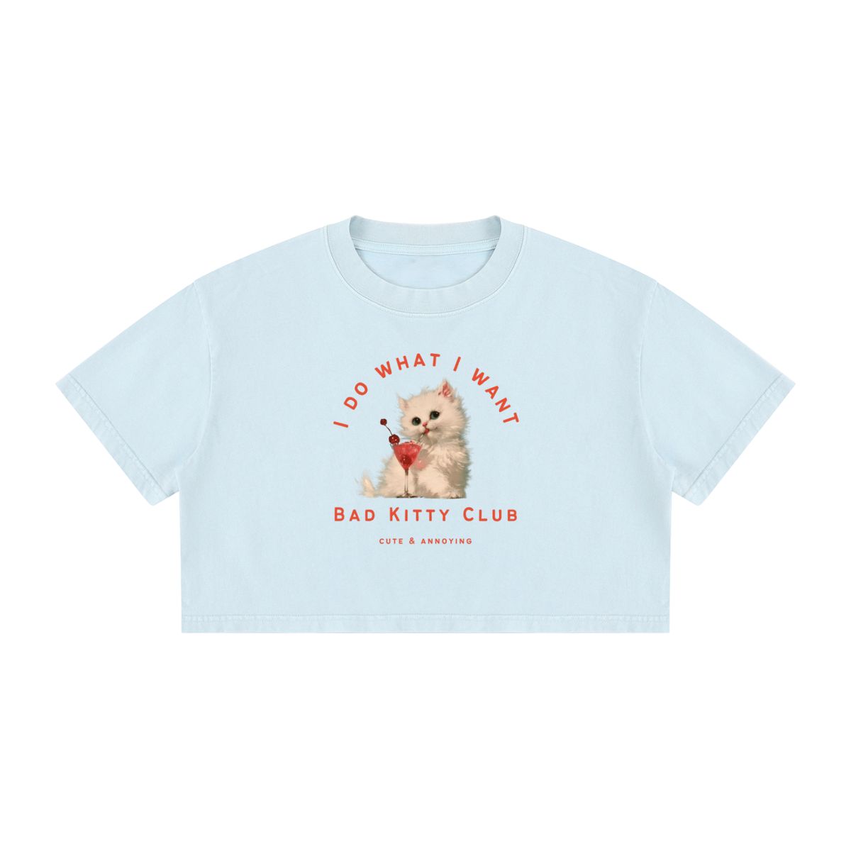 Bad Kitty Wash Cotton Crop T-Shirt
