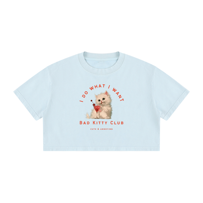 Bad Kitty Wash Cotton Crop T-Shirt